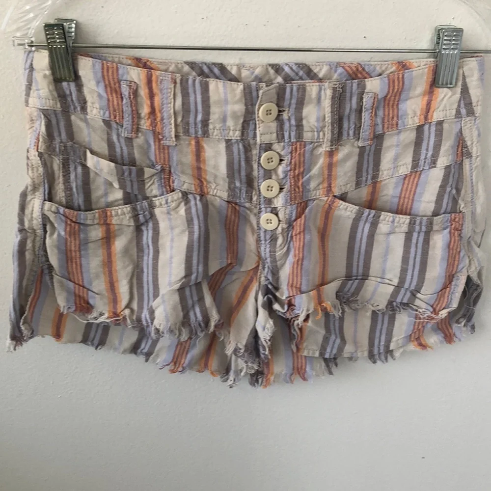Free People Morning Rain Pastel Stripe Linen Blend Button-Fly Shorts Size 0- EUC